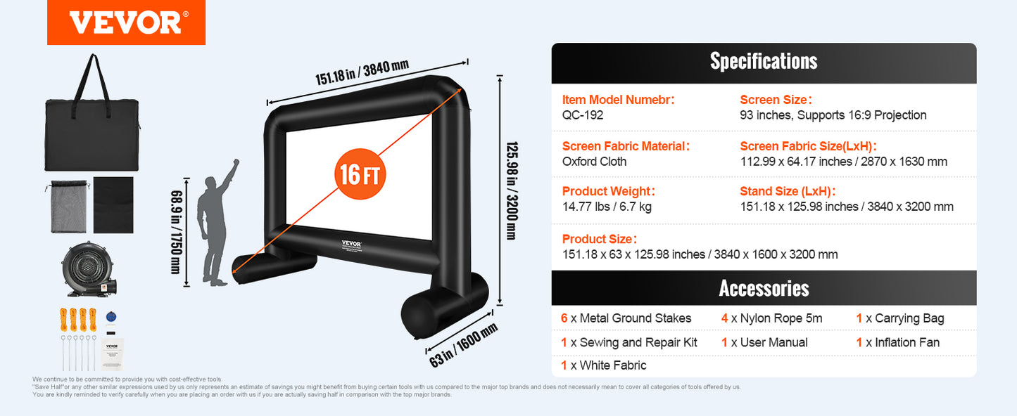 Projector Screen for Outside w/ Blower for Outdoor Party Backyard Movie Night
