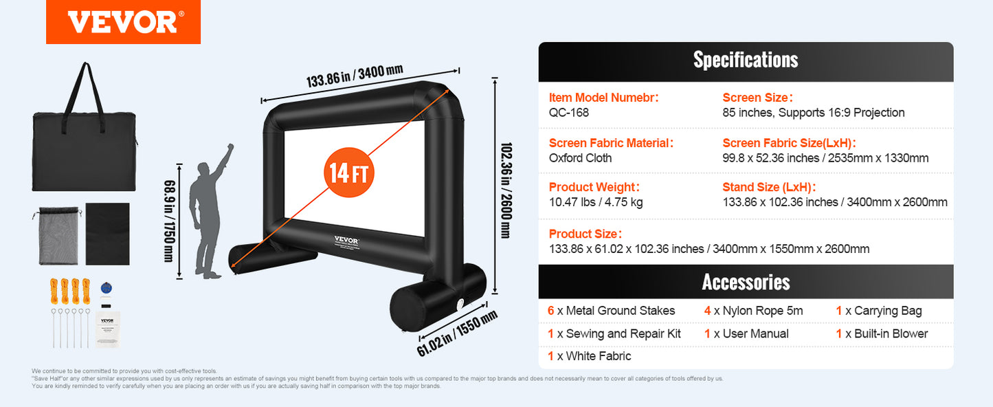 Projector Screen for Outside w/ Blower for Outdoor Party Backyard Movie Night