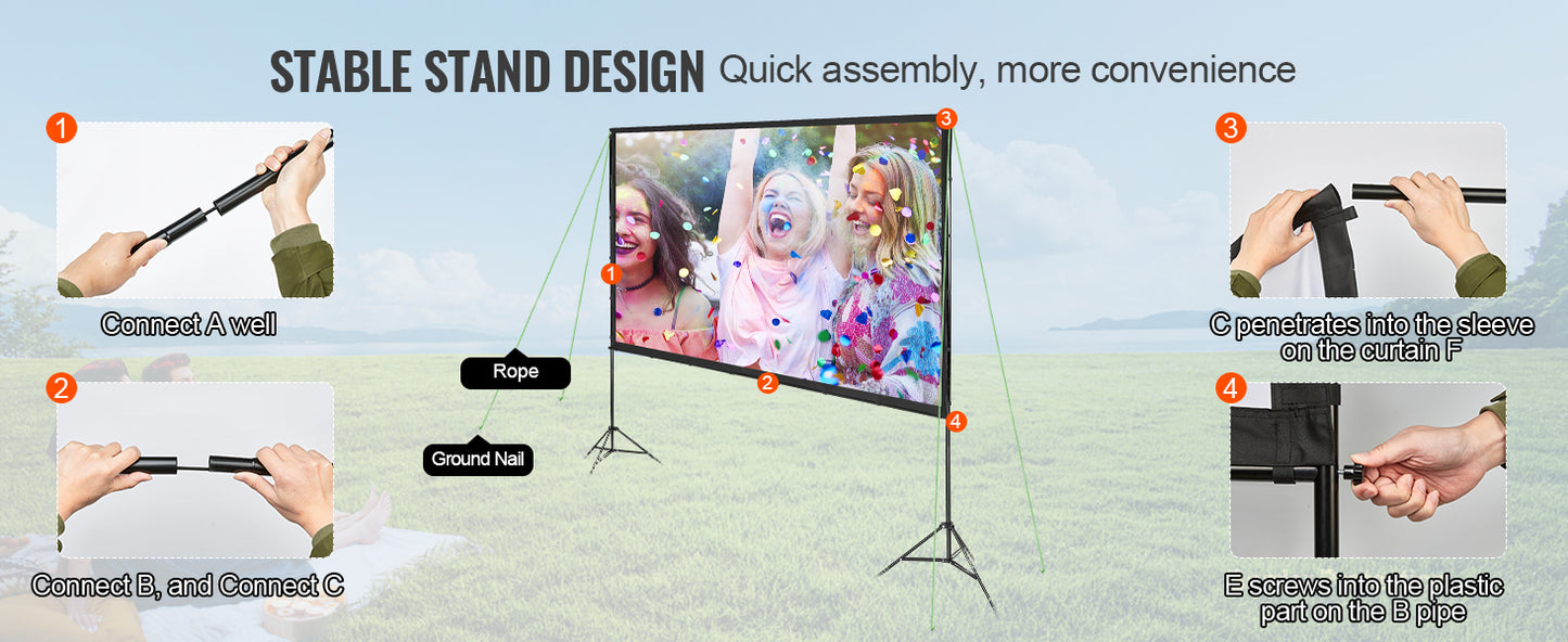 VEVOR Projector Screen with Stand 100 120 150 inch