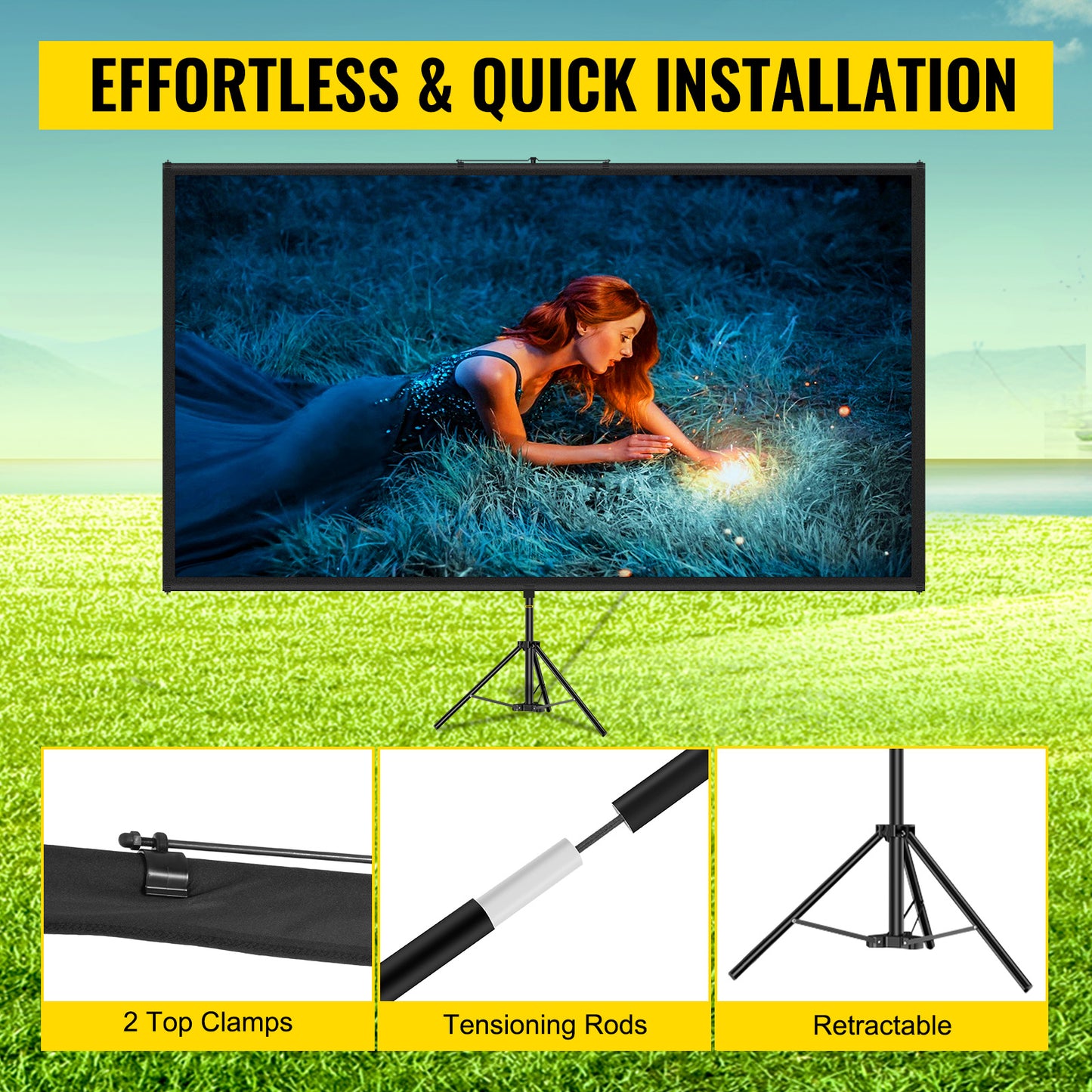 VEVOR 60 70 80 90 100 110 Inch Tripod Projector Screen W/ Stand